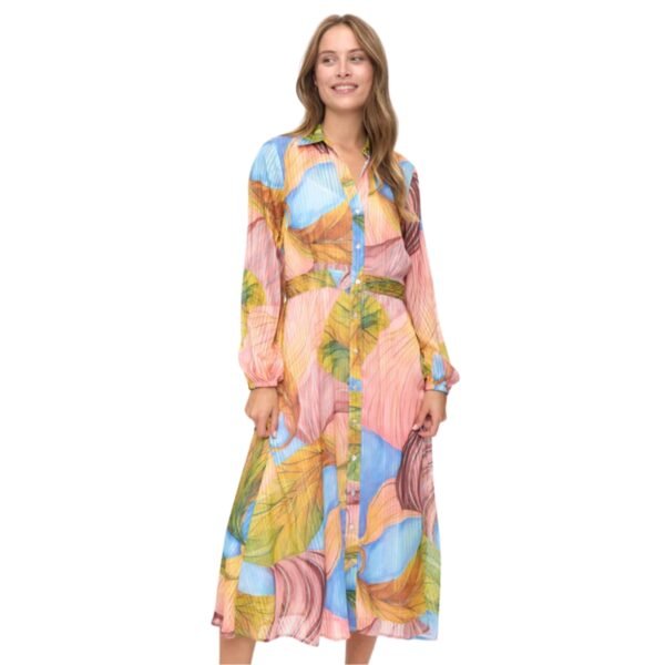 Women's Multi-Color Abstract Print Long Sleeve Shirt Dress - Pink, Blue